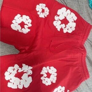Red denim tear shorts, Large (Brand New)